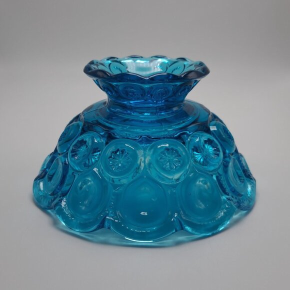 LE Smith Blue Glass Moons & Stars Scalloped Edge Pedestal Bowl Compote - Picture 12 of 13
